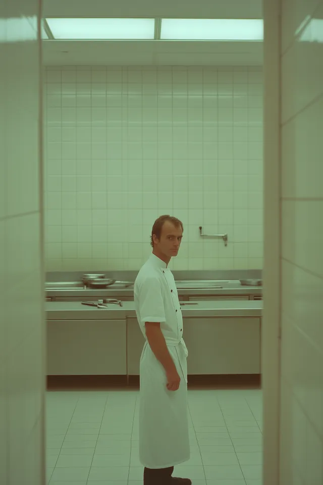 Chef a preparar ingredientes frescos na cozinha